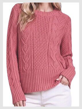 Gap Cable Knit Crewneck Wool Blend Sweater Rosewood Pink XS